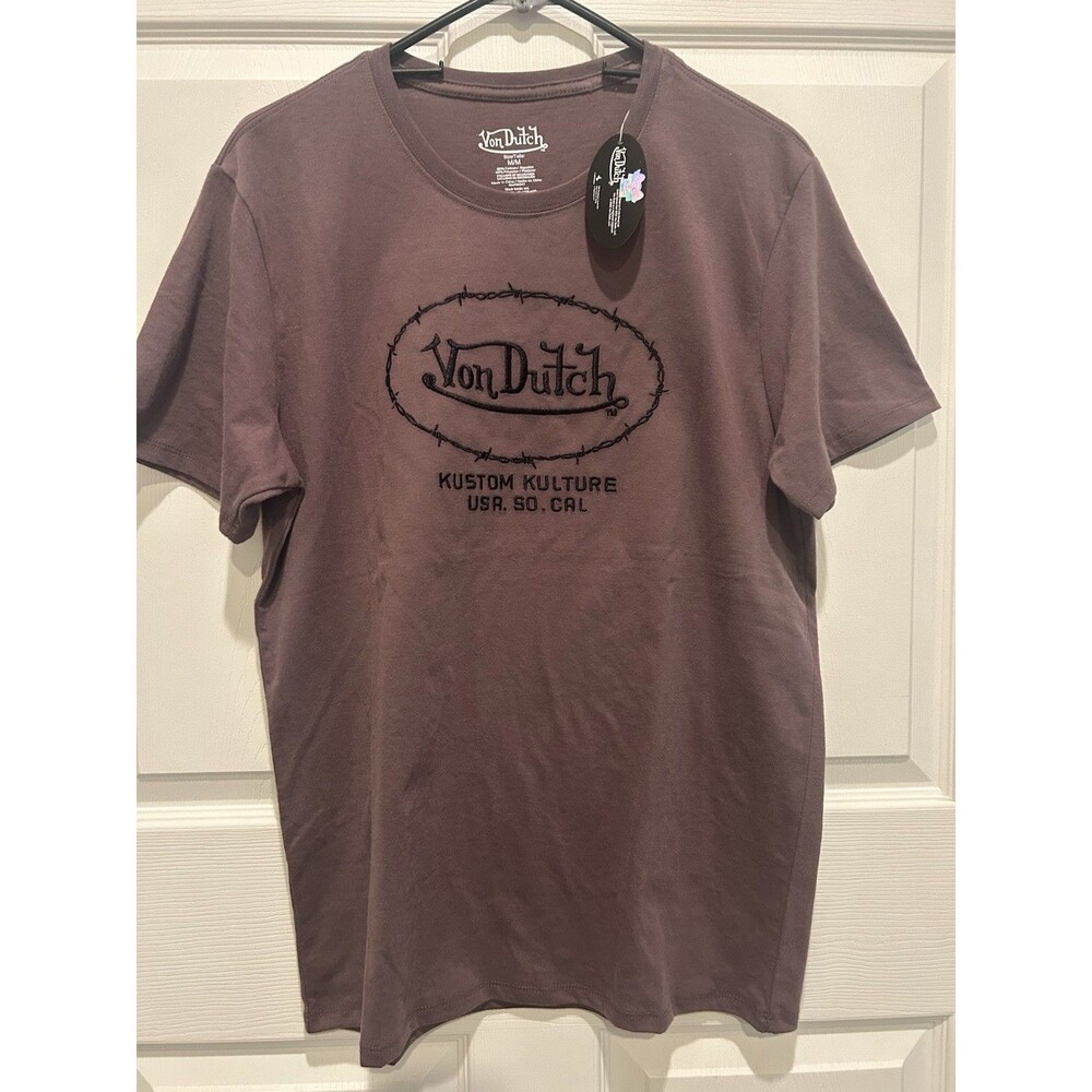 Von Dutch - Embroidered Emblem Logo T Shirt - Brown - Men Size Medium - NWT